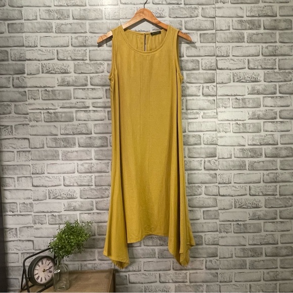For Cynthia Mustard Yellow Sleeveless Linen Blend Dress Size Small S - Picture 5 of 9